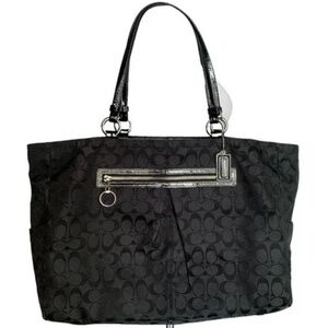 Coach Canvas Tote Black with signature C’s large lavender interior